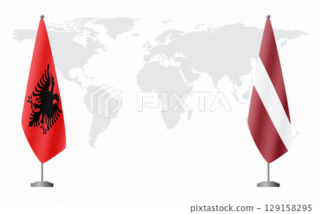 Albania and Latvia flags for official meeting 129158295