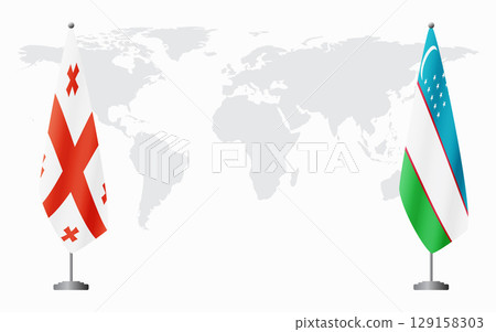 Georgia and Uzbekistan flags for official meeting 129158303