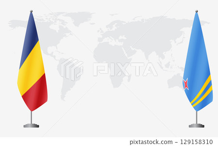 Romania and Aruba flags for official meeting 129158310