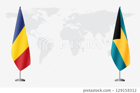 Romania and Bahamas flags for official meeting 129158312