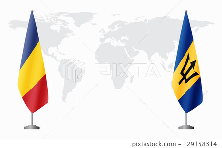 Romania and Barbados flags for official meeting 129158314