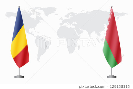 Romania and Belarusian flags for official meeting Romania and Belarusian flags for official meeting 129158315
