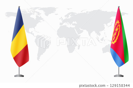 Romania and Eritrea flags for official meeting Romania and Eritrea flags for official meeting 129158344