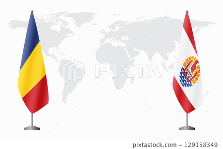 Romania and French Polynesia flags for official meeting Romania and French Polynesia flags for official meeting 129158349
