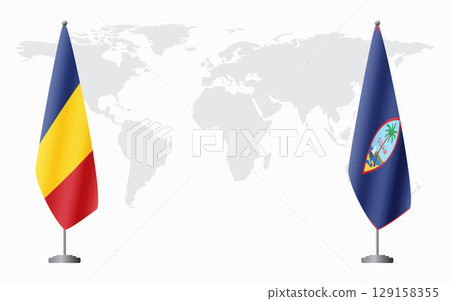 Romania and Guam flags for official meeting 129158355