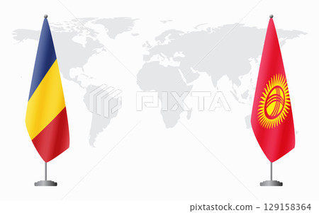 Romania and Kyrgyzstan flags for official meeting Romania and Kyrgyzstan flags for official meeting 129158364