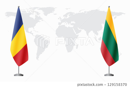 Romania and Lithuania flags for official meeting 129158370