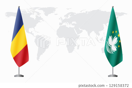 Romania and Macau flags for official meeting Romania and Macau flags for official meeting 129158372