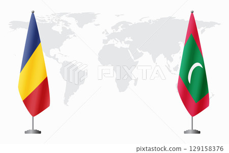 Romania and Maldives flags for official meeting 129158376