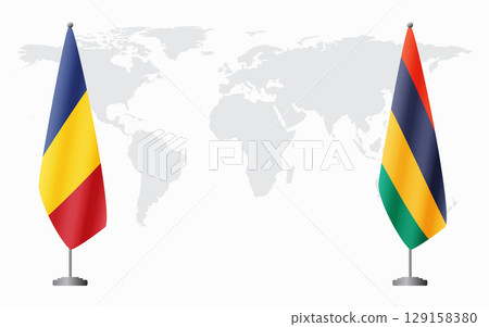 Romania and Mauritius flags for official meeting 129158380