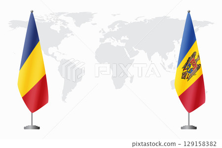 Romania and Moldova flags for official meeting 129158382