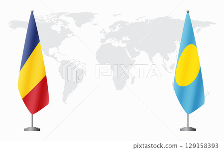 Romania and Palau flags for official meeting Romania and Palau flags for official meeting 129158393