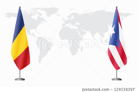 Romania and Puerto Rico flags for official meeting Romania and Puerto Rico flags for official meeting 129158397