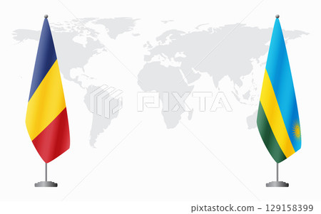 Romania and Rwanda flags for official meeting Romania and Rwanda flags for official meeting 129158399