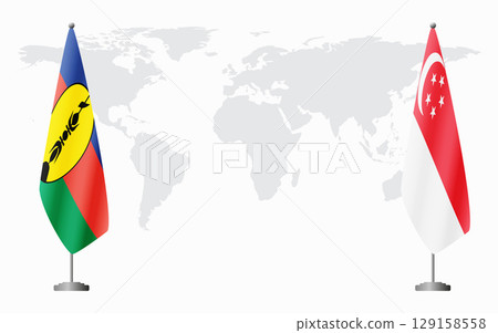 New Caledonia and Singapore flags for official meeting 129158558