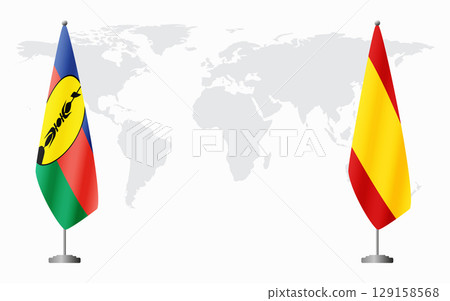 New Caledonia and civil Spain flags for official meeting New Caledonia and civil Spain flags for official meeting 129158568
