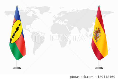 New Caledonia and Spain flags for official meeting New Caledonia and Spain flags for official meeting 129158569