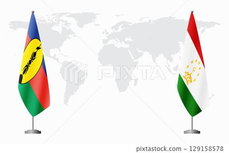 New Caledonia and Tajikistan flags for official meeting 129158578