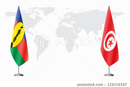 New Caledonia and Tunisia flags for official meeting New Caledonia and Tunisia flags for official meeting 129158587