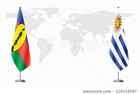 New Caledonia and Uruguay flags for official meeting New Caledonia and Uruguay flags for official meeting 129158597