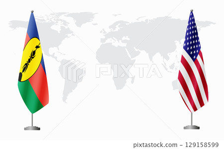 New Caledonia and USA flags for official meeting New Caledonia and USA flags for official meeting 129158599