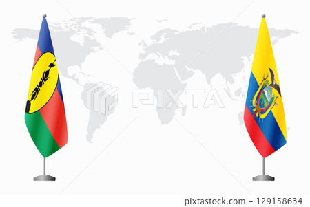 New Caledonia and Ecuador flags for official meeting 129158634