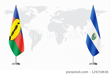 New Caledonia and El Salvador flags for official meeting 129158636