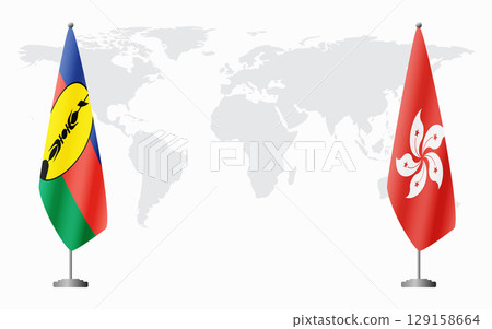 New Caledonia and Hong Kong flags for official meeting New Caledonia and Hong Kong flags for official meeting 129158664