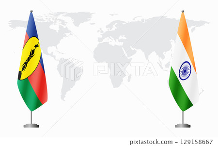 New Caledonia and India flags for official meeting New Caledonia and India flags for official meeting 129158667