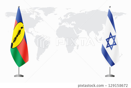 New Caledonia and Israel flags for official meeting 129158672