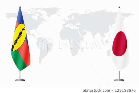 New Caledonia and Japan flags for official meeting 129158676
