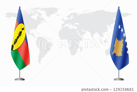 New Caledonia and Kosovo flags for official meeting New Caledonia and Kosovo flags for official meeting 129158681