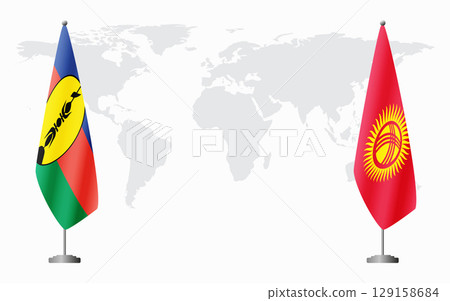 New Caledonia and Kyrgyzstan flags for official meeting 129158684