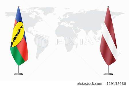 New Caledonia and Latvia flags for official meeting 129158686