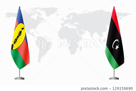 New Caledonia and Libya flags for official meeting 129158690