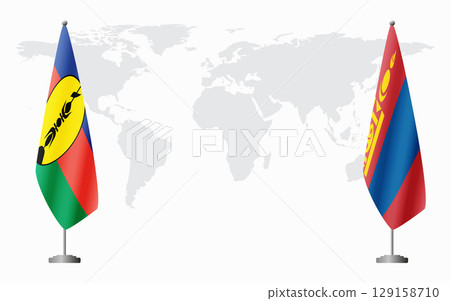 New Caledonia and Mongolia flags for official meeting New Caledonia and Mongolia flags for official meeting 129158710