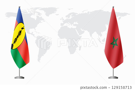 New Caledonia and Morocco flags for official meeting 129158713
