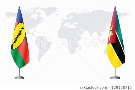 New Caledonia and Mozambique flags for official meeting New Caledonia and Mozambique flags for official meeting 129158715