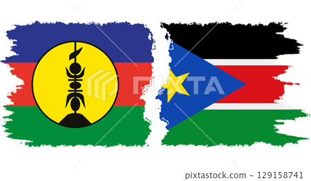 South Sudan and New Caledonia grunge flags connection vector South Sudan and New Caledonia grunge flags connection vector 129158741