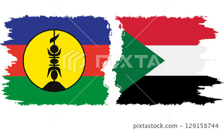 Sudan and New Caledonia grunge flags connection vector 129158744