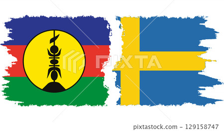 Sweden and New Caledonia grunge flags connection vector Sweden and New Caledonia grunge flags connection vector 129158747
