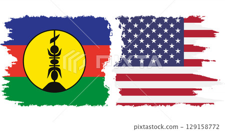 USA and New Caledonia grunge flags connection vector USA and New Caledonia grunge flags connection vector 129158772