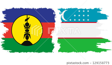 Uzbekistan and New Caledonia grunge flags connection vector 129158773