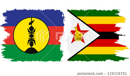 Zimbabwe and New Caledonia grunge flags connection vector 129158781