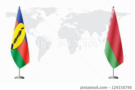 New Caledonia and Belarusian flags for official meeting New Caledonia and Belarusian flags for official meeting 129158798