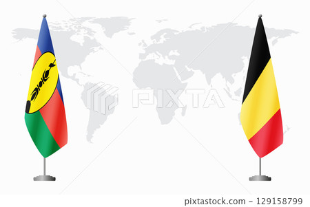 New Caledonia and Belgium flags for official meeting 129158799
