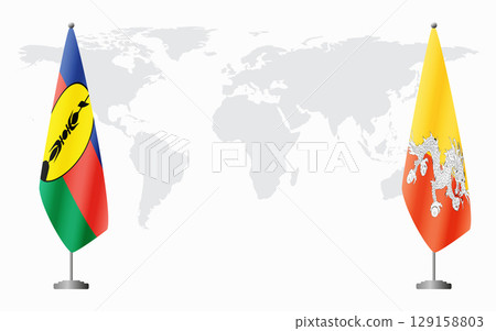 New Caledonia and Bhutan flags for official meeting New Caledonia and Bhutan flags for official meeting 129158803