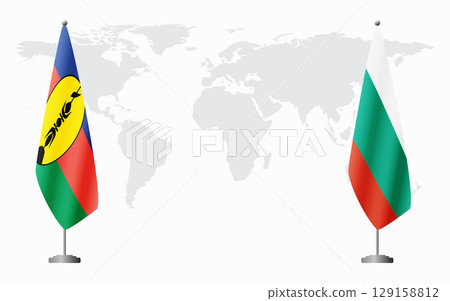 New Caledonia and Bulgaria flags for official meeting 129158812