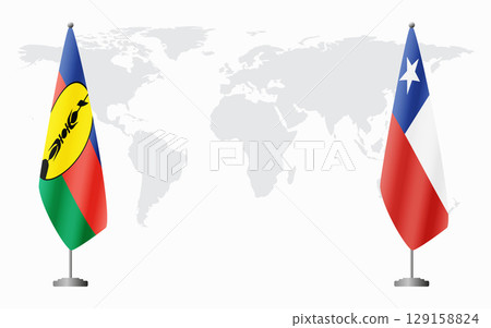 New Caledonia and Chile flags for official meeting New Caledonia and Chile flags for official meeting 129158824