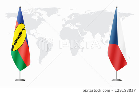 New Caledonia and Czech Republic flags for official meeting 129158837